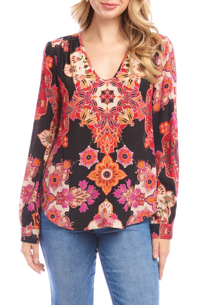 Karen Kane Medallion Floral Crepe Top, Main, color, Pink Print