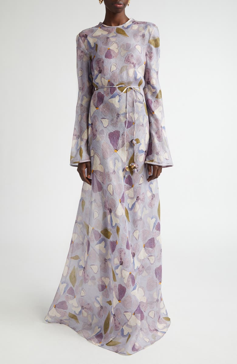 Zimmermann Floral Print Long Sleeve Linen & Silk Maxi Dress, Alternate, color,
