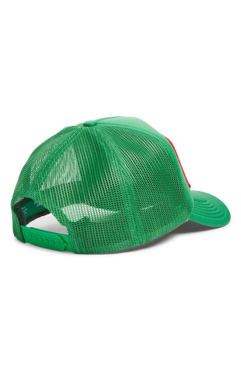 Friday Feelin’ Meet Me Under the Mistletoe Patch Trucker Hat, Alternate, color, Green