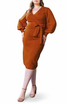 FLYING TOMATO Long Sleeve Midi Sweater Dress