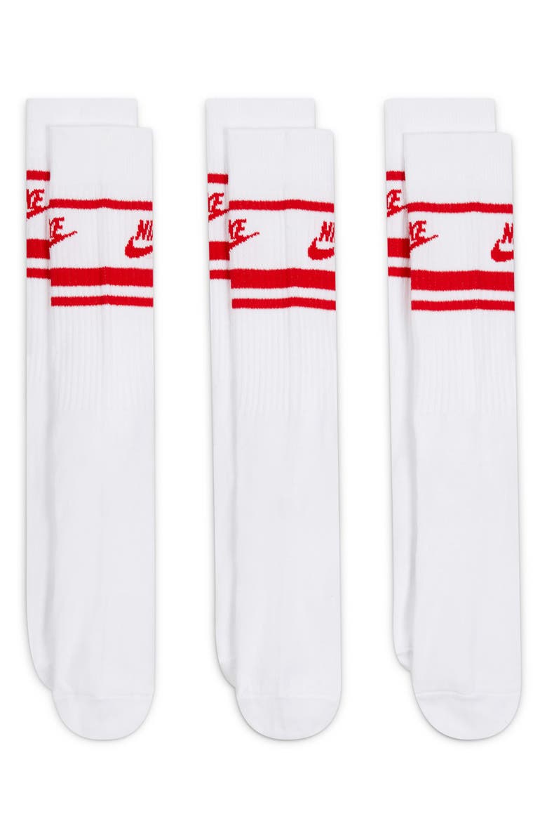 Nike 3-Pack Dri-FIT Everyday Essentials Crew Socks, Main, color, White/ University Red