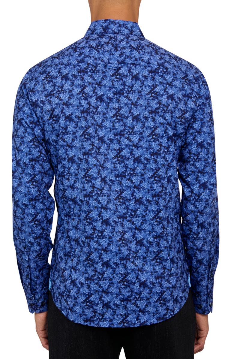 Brooklyn Brigade Slim Fit Abstract Floral Recycled 4-Way Stretch Performance Long Sleeve Shirt, Alternate, color, Light Blue/Navy