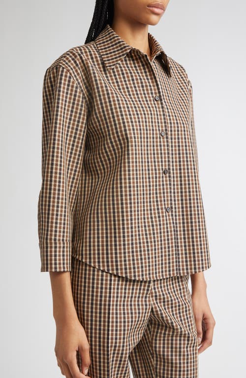 Jil Sander Classic Check Three-quarter Sleeve Crop Button-up Shirt In Brown