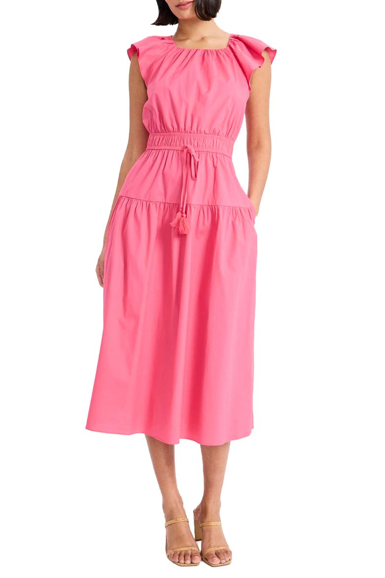 Stretch Cotton Tiered Midi Dress, Main, color, PINK FLAMBE