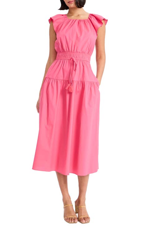 Stretch Cotton Tiered Midi Dress