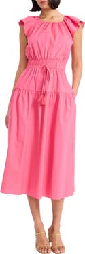 Maggy London Stretch Cotton Tiered Midi Dress