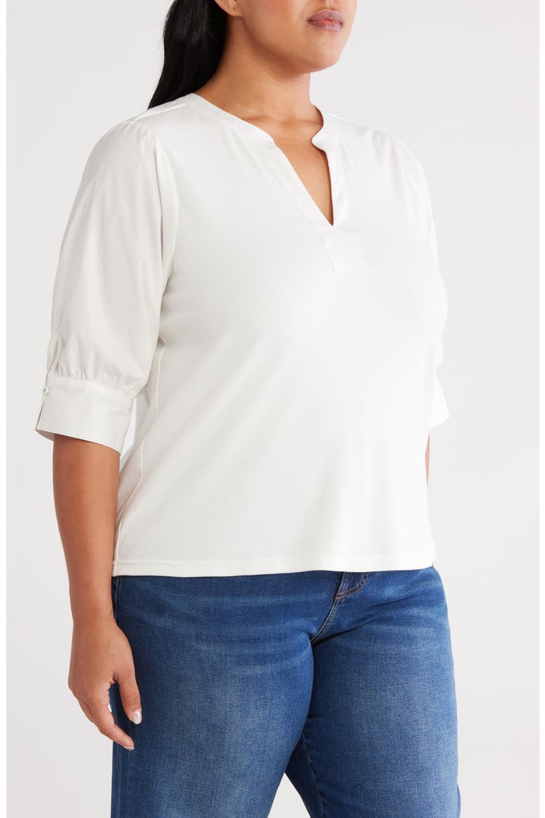 Mixed Media Puff Sleeve Top, Alternate, color, OFF WHITE