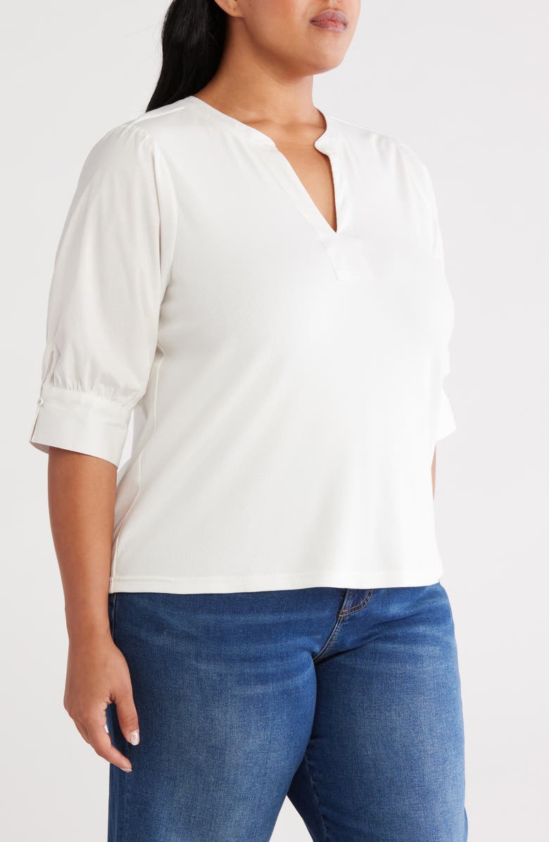 Wit & Wisdom Mixed Media Puff Sleeve Top, Alternate, color, Off White