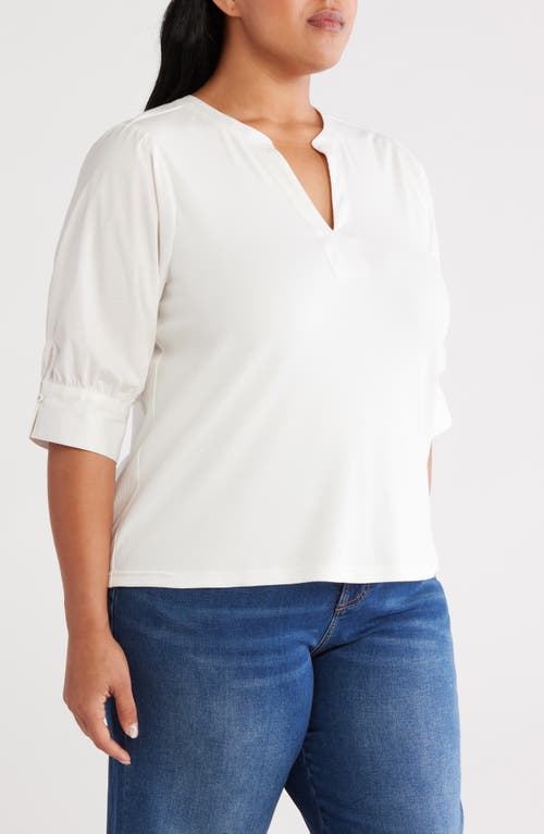 Wit & Wisdom Mixed Media Puff Sleeve Top In White