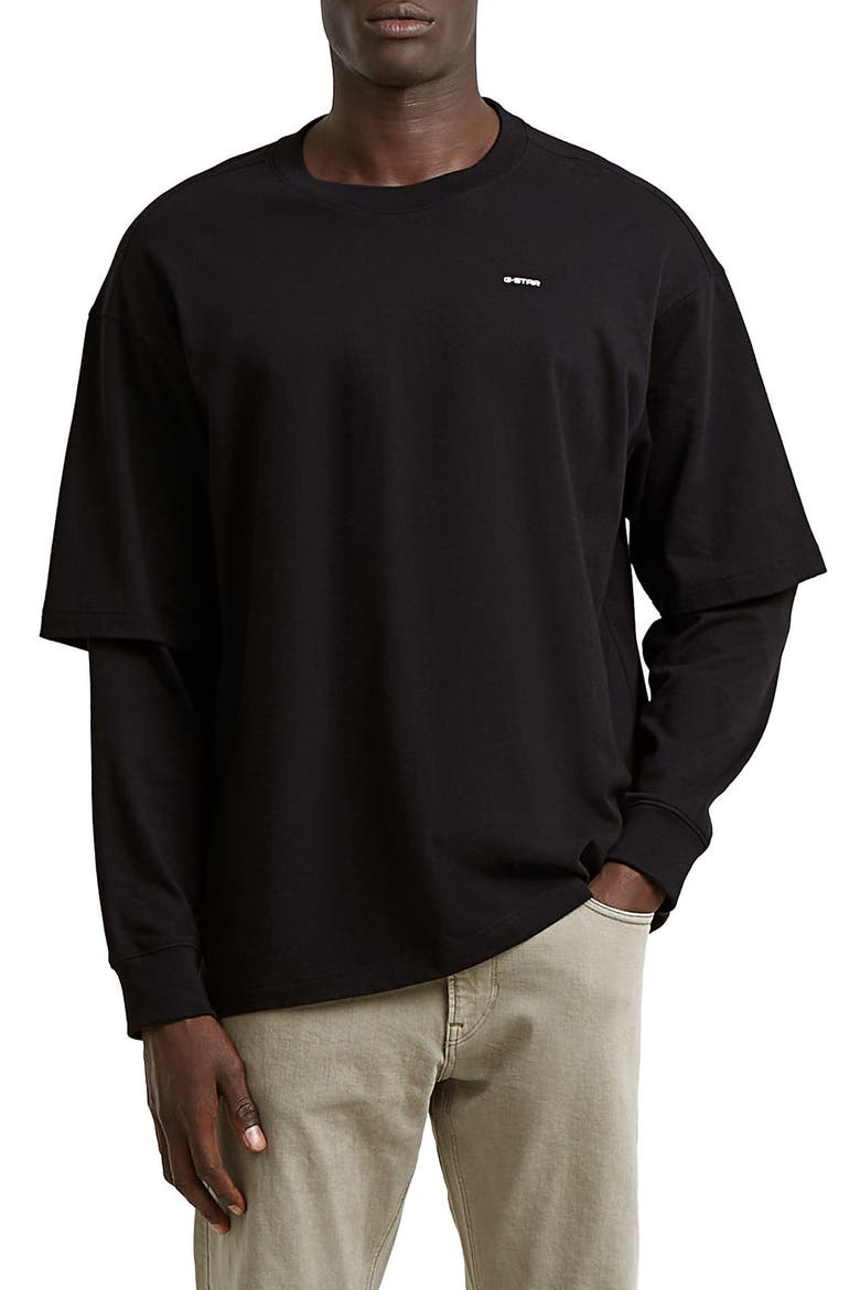 Double Sleeve Relaxed Organic Cotton T-Shirt, Main, color, DARK BLACK