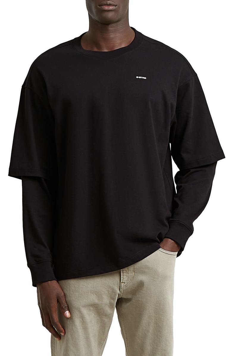 G-STAR Double Sleeve Relaxed Organic Cotton T-Shirt, Main, color, Dark Black