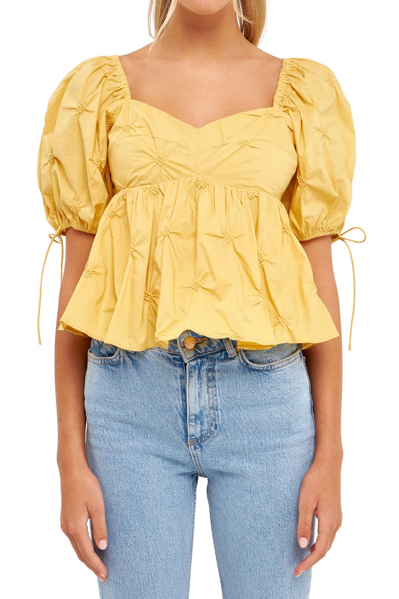 Textured Cotton Babydoll Top, Alternate, color, MUSTARD