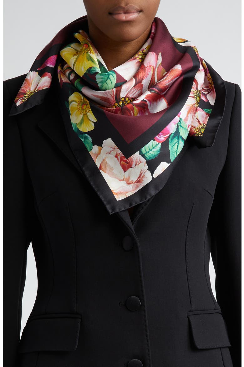 Floral Silk Scarf, Alternate, color, DARK RED PORT
