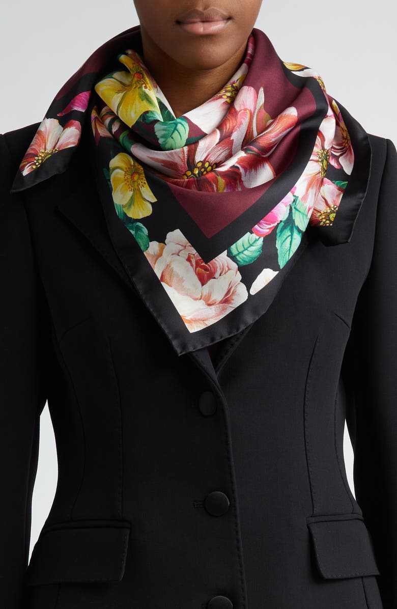 Dolce&Gabbana Floral Silk Scarf, Alternate, color,