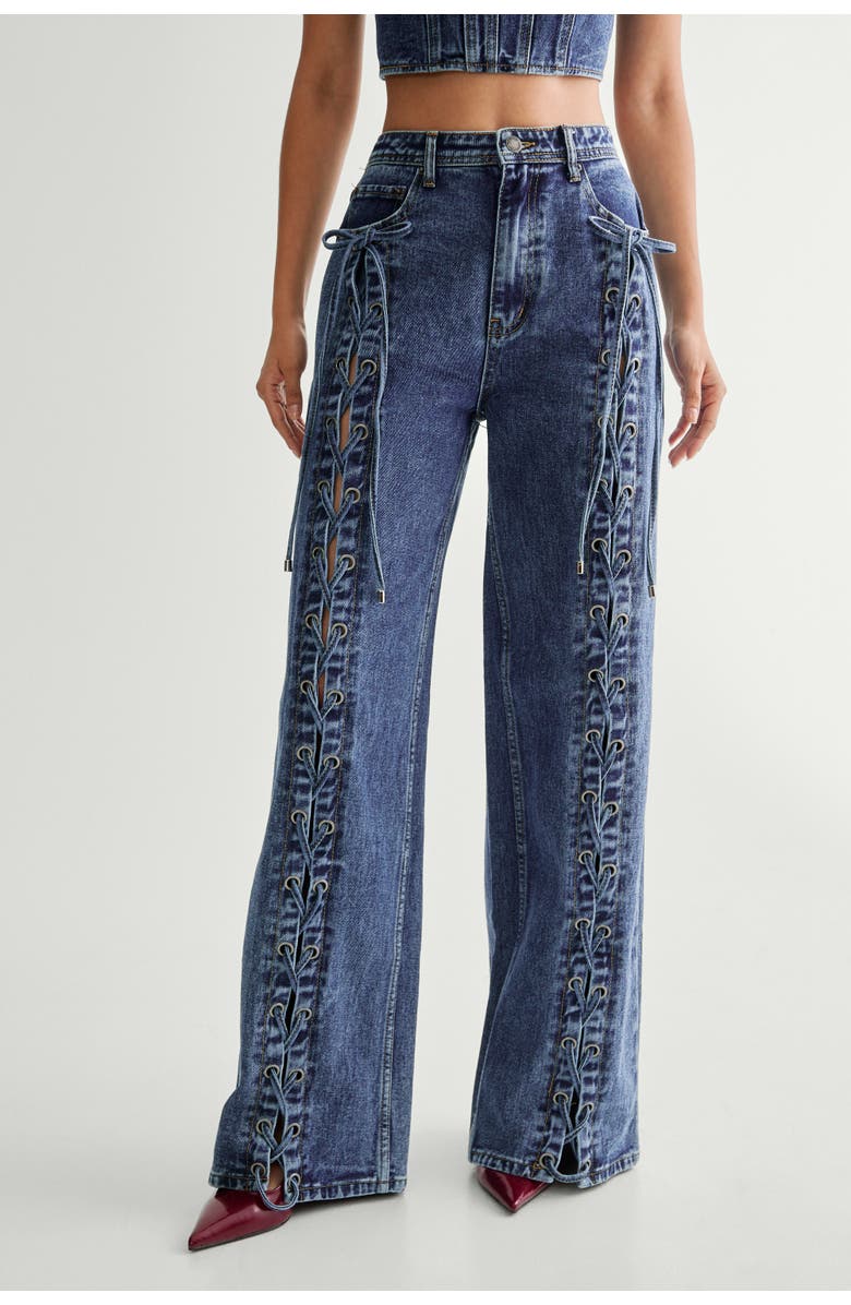 NASTY GAL Lace Front Detail Jean, Main, color, Authentic Midwash