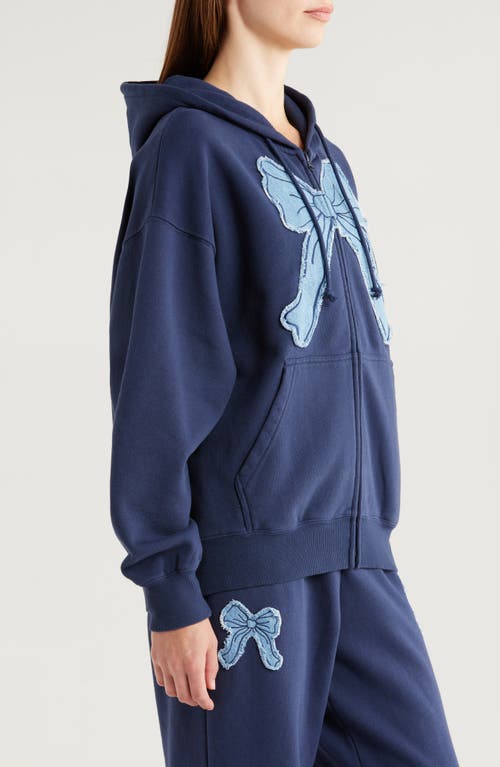 Pacsun Denim Appliqué Zip-up Cotton Blend Hoodie In Blue