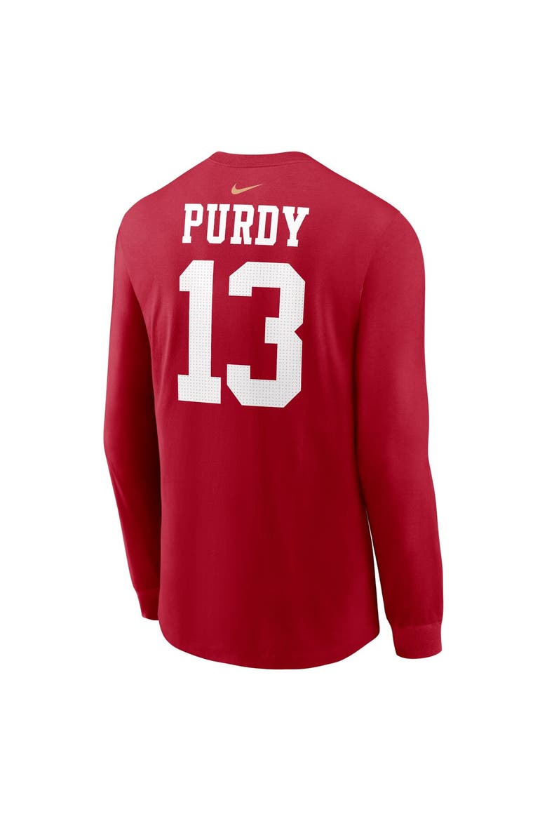 Men's Nike Brock Purdy Scarlet San Francisco 49ers Super Bowl LVIII Patch Player Name & Number Long Sleeve T-Shirt, Alternate, color, Scarlet