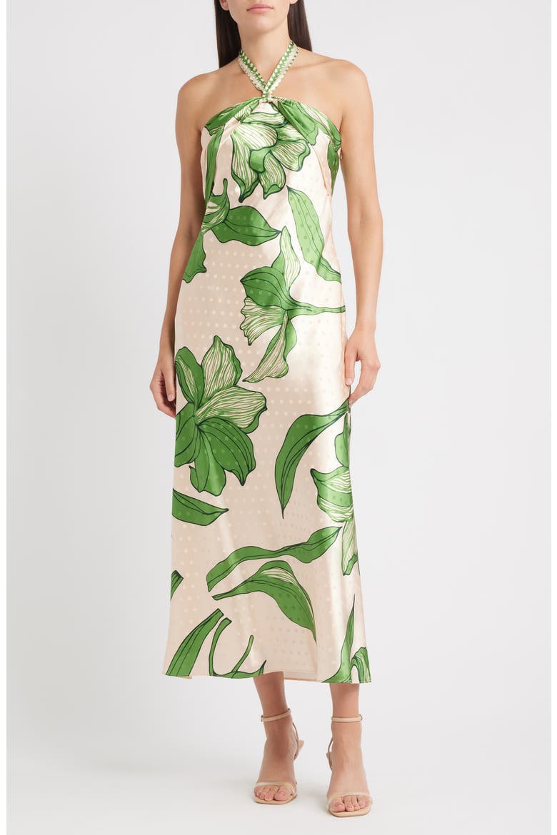 ciebon green dress Runie Floral Satin Halter (Women) Third eye bindi