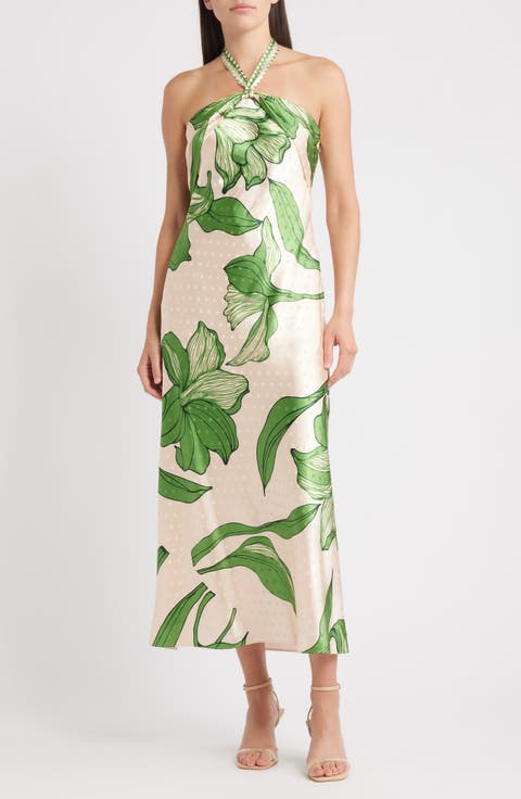 Runie Floral Satin Halter Dress