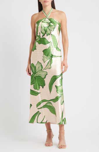 CIEBON Runie Floral Satin Halter Dress