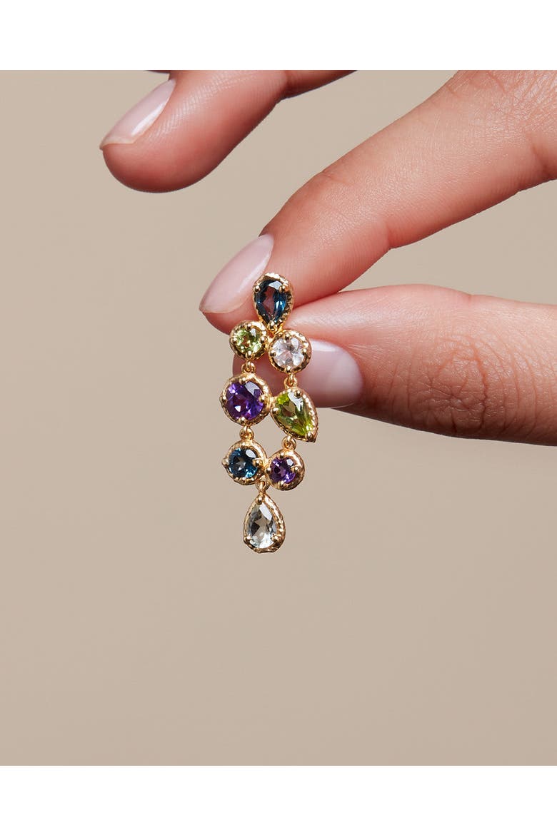 Odyssey Earrings Natural Blue - Green - Purple Gems. Handmade in Italy, Alternate, color, Gold Plated