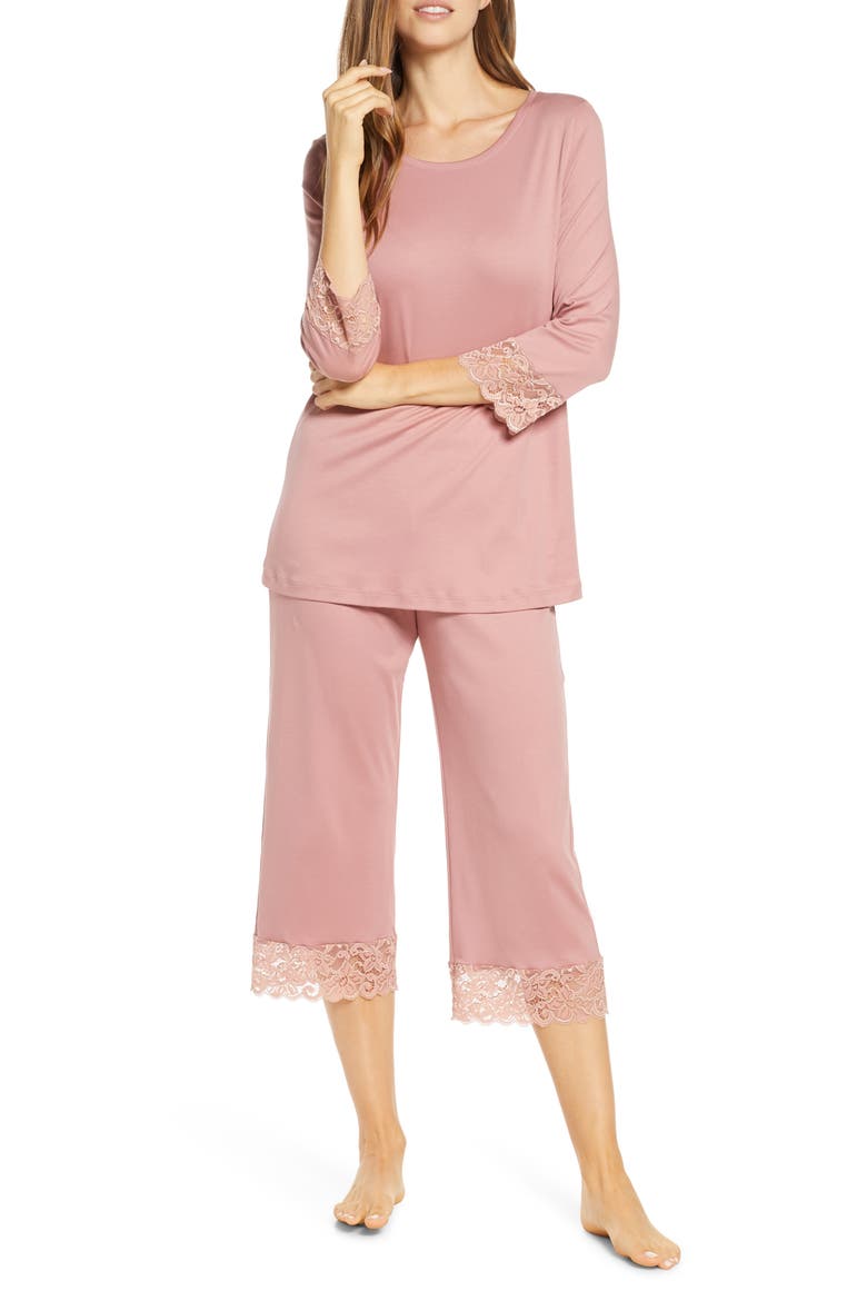 Moments Lace Trim Crop Pajamas, Main, color, ROUGE