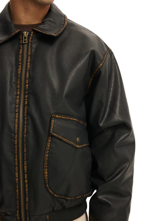 Cotton On Vintage Faux Leather Bomber In Black