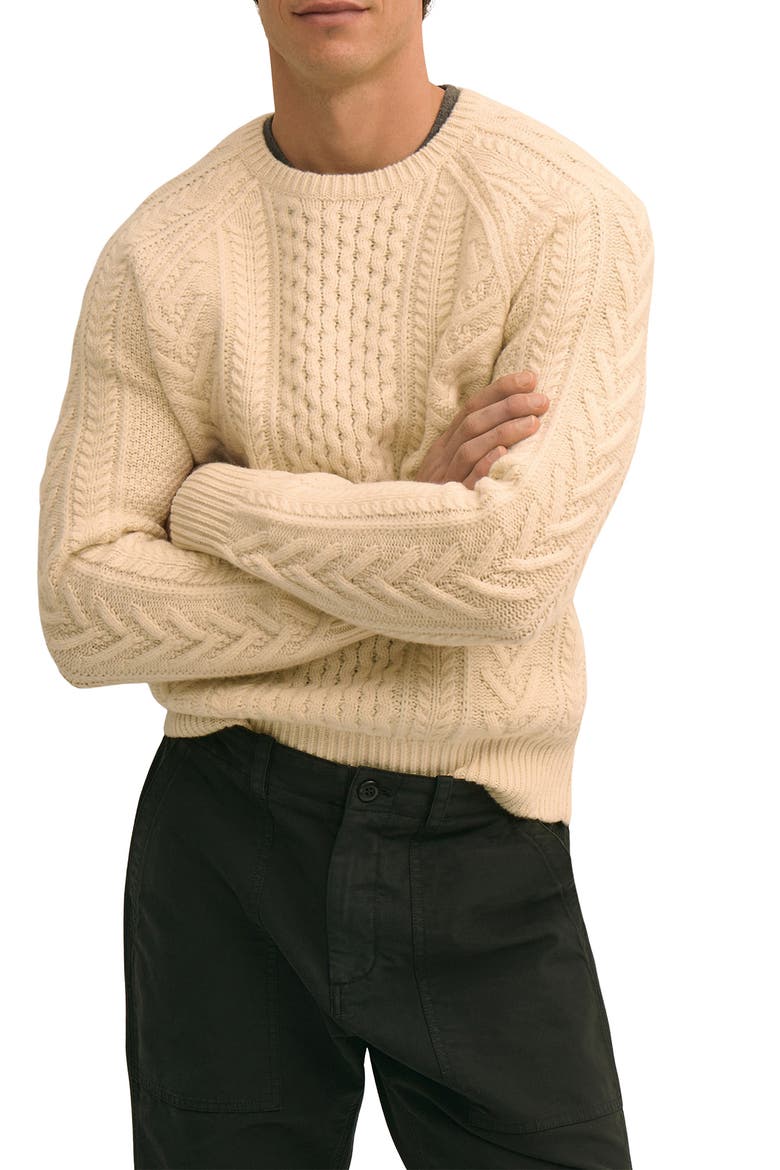 Merino Wool Aran Knit Crewneck Sweater, Main, color, IVORY