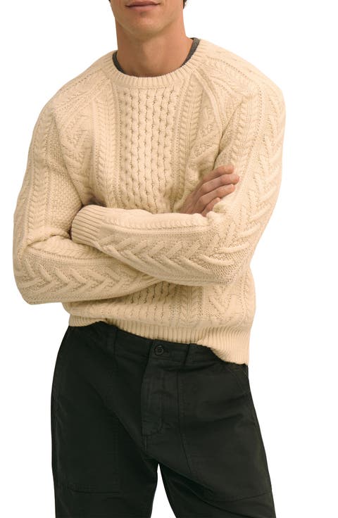 Merino Wool Aran Knit Crewneck Sweater