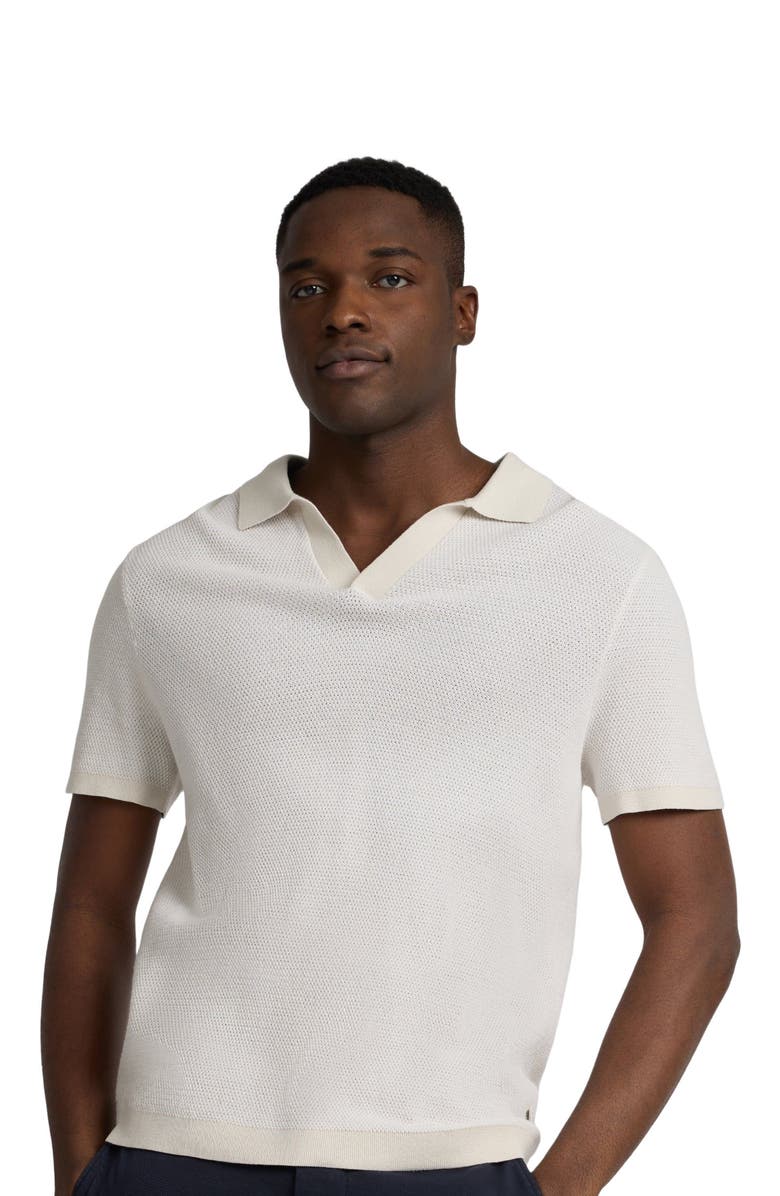 Onia Textured Cotton Johnny Collar Polo, Alternate, color, Stone/White