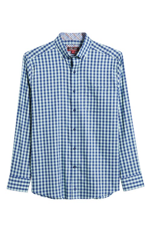Johnston & Murphy Xc4® Two-tone Gingham Performance Button-down Shirt In Mint/navy