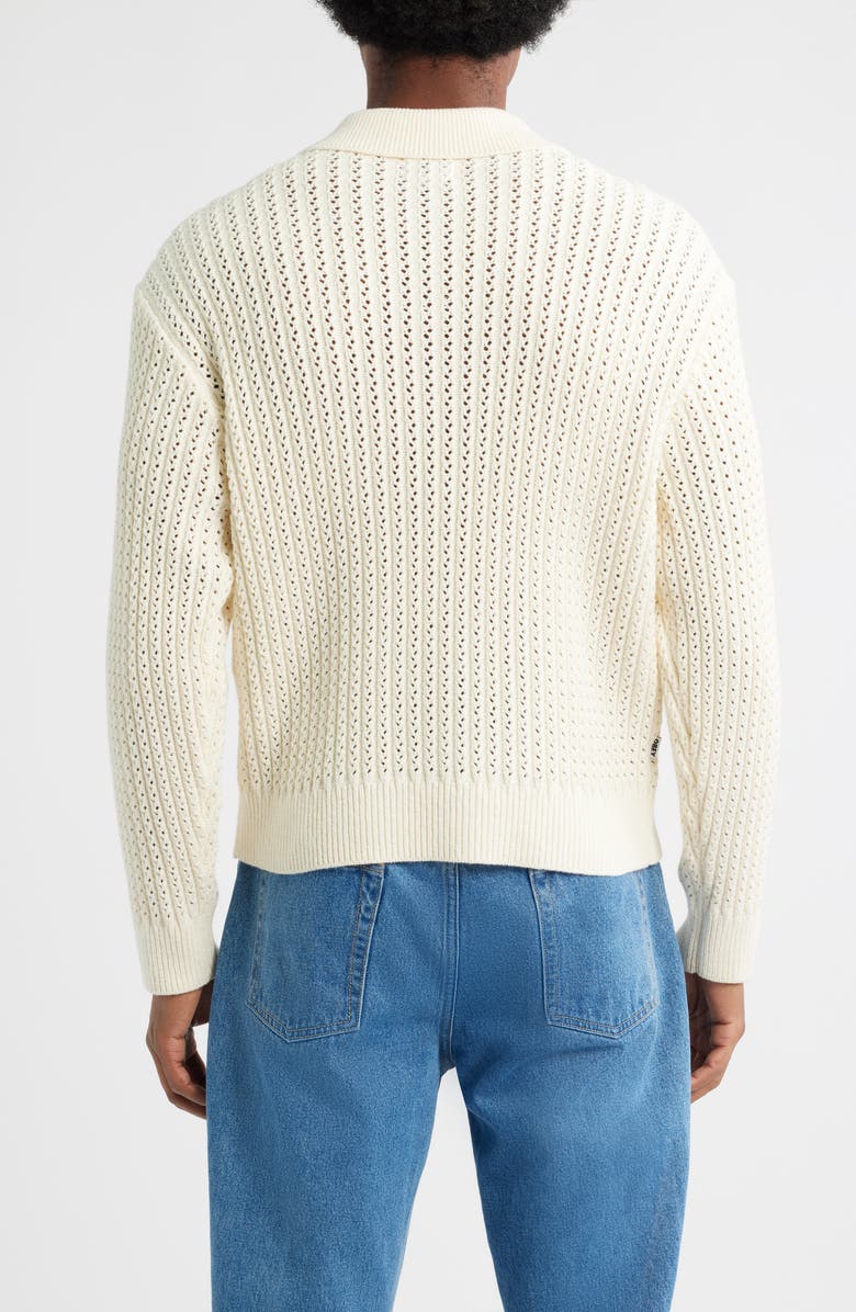 Obey Duane Open Stitch Long Sleeve Polo Sweater, Alternate, color, Natural