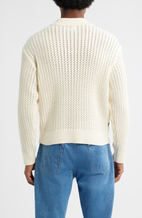 Obey Duane Open Stitch Long Sleeve Polo Sweater In Brown