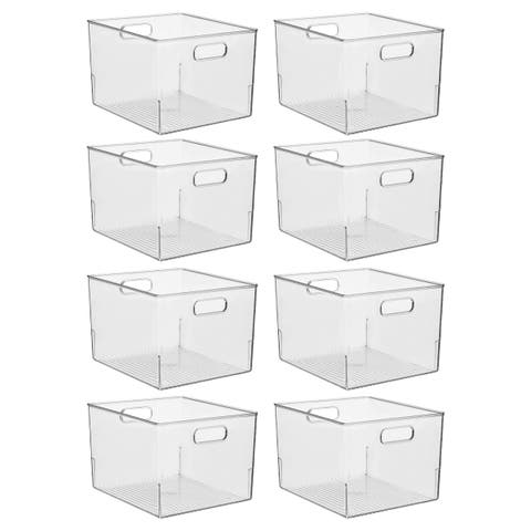 Storage Bins with Handles - Organize Kitchen, Bathroom, or Home Office - Set of 8 - Clear