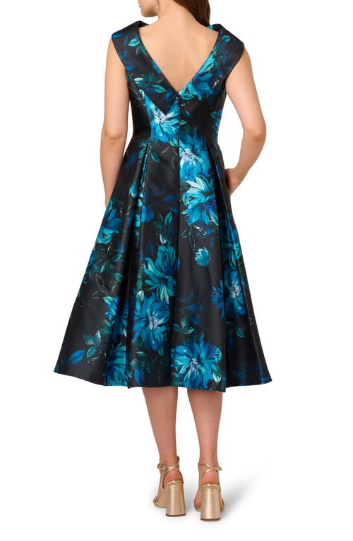 Adrianna Papell Roll Neck Taffeta Fit & Flare Dress In Blue