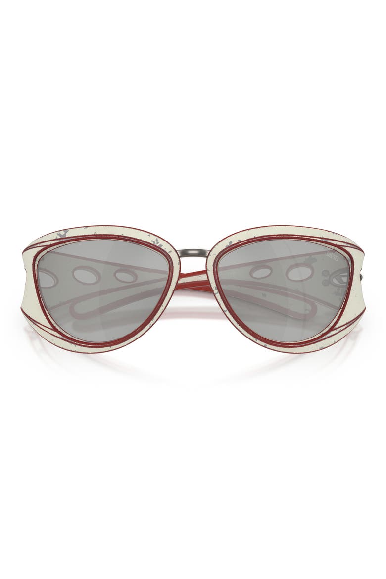 61mm Cat Eye Sunglasses, Main, color, WHITE BRUSHED RED / SILVER