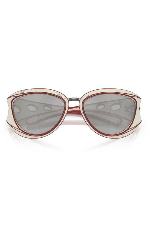 DIESEL® 61mm Cat Eye Sunglasses in White Brushed Red/silver at Nordstrom