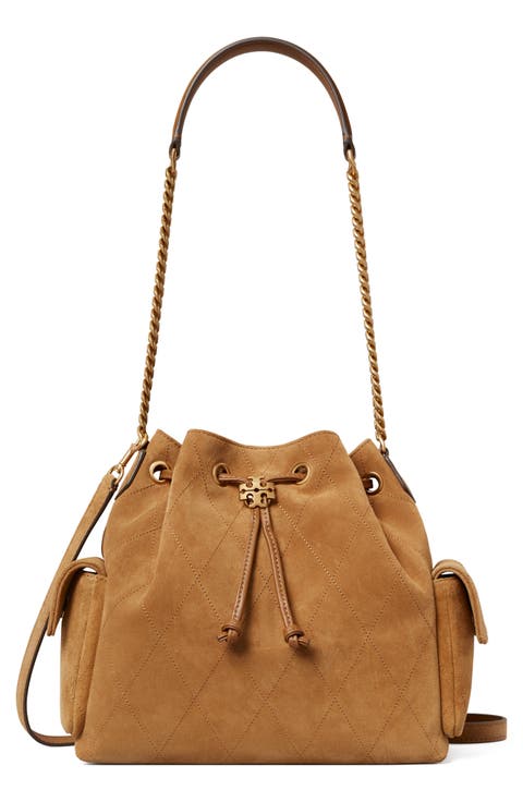 Charlie Quilted Suede Drawstring Bag