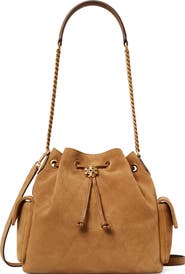 Tory Burch Charlie Quilted Suede Drawstring Bag