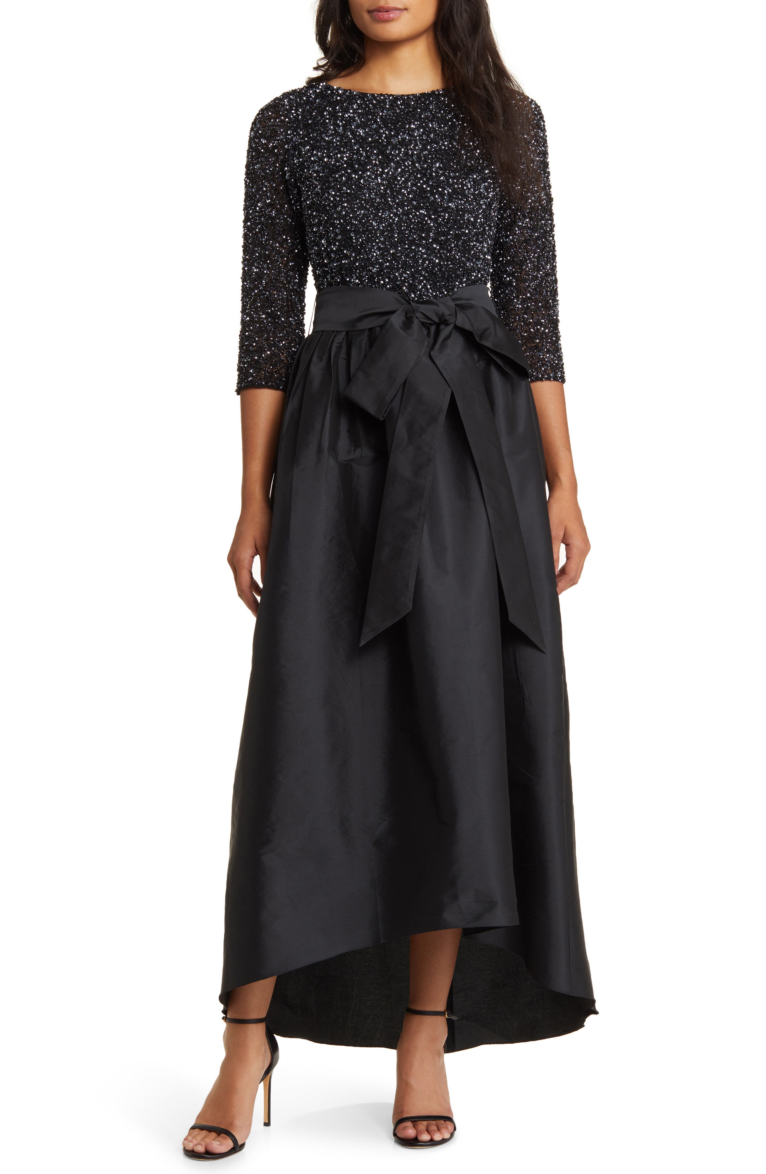 Pisarro Nights Beaded Bodice Taffeta A-Line Gown