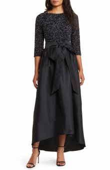 Pisarro Nights Beaded Bodice Taffeta A-Line Gown