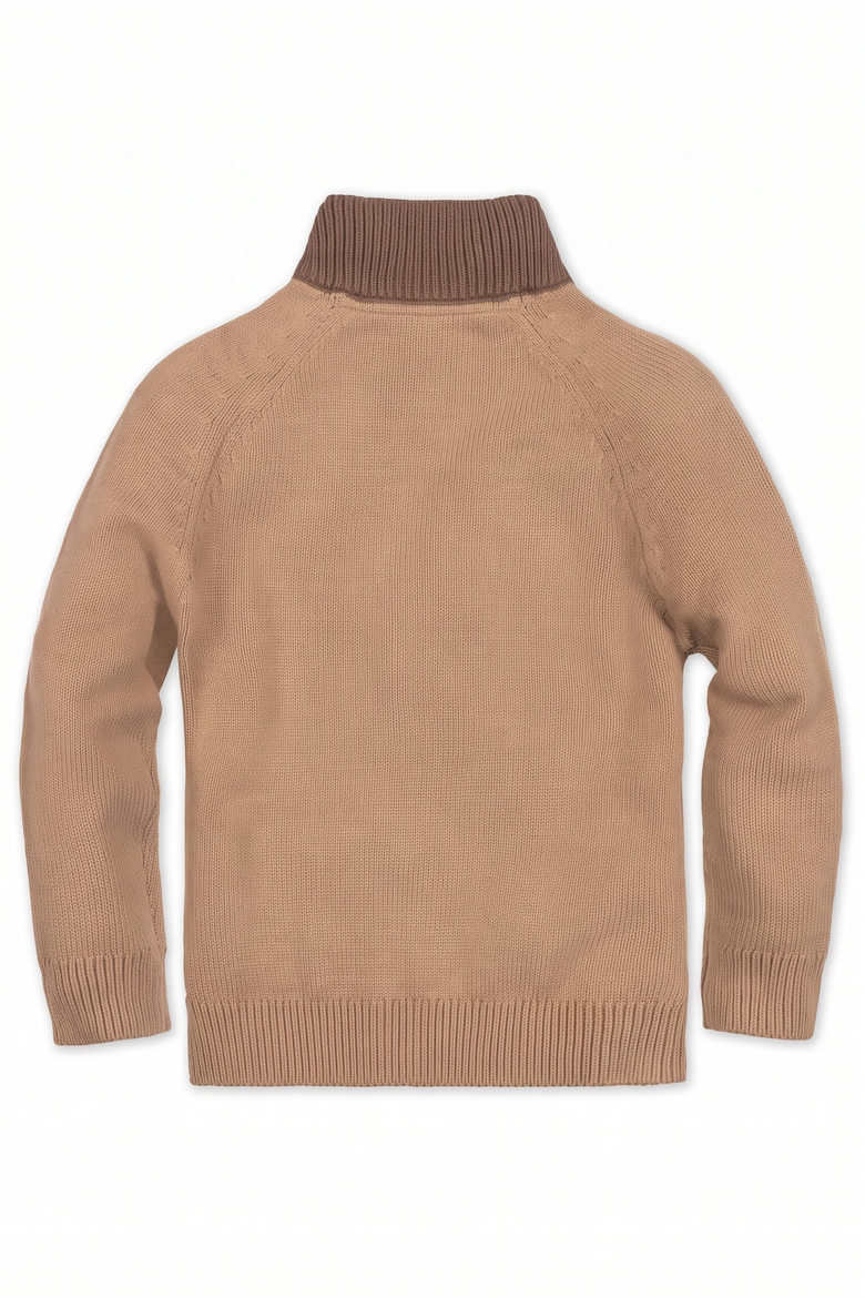 Kids' Organic Cotton Mock Neck Cardigan, Alternate, color, Camel and Cinnamon Heather