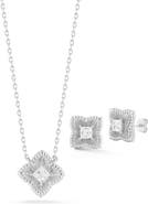 GLAZE JEWELRY Cubic Zirconia Clover Pendant Necklace & Stud Earrings Set