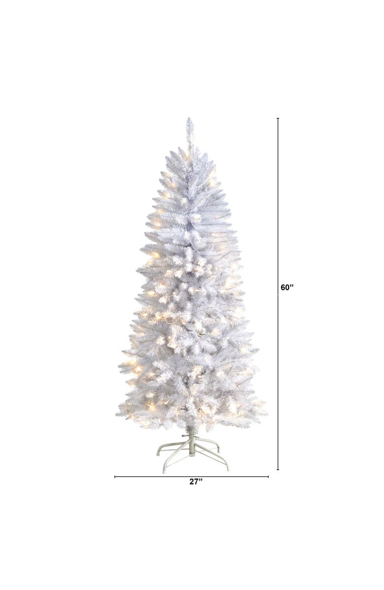 NEARLY NATURAL 5-ft Slim White Artificial Christmas Tree with 150 Warm White LED Lights and 491 Bendable Branches, Alternate, color, White