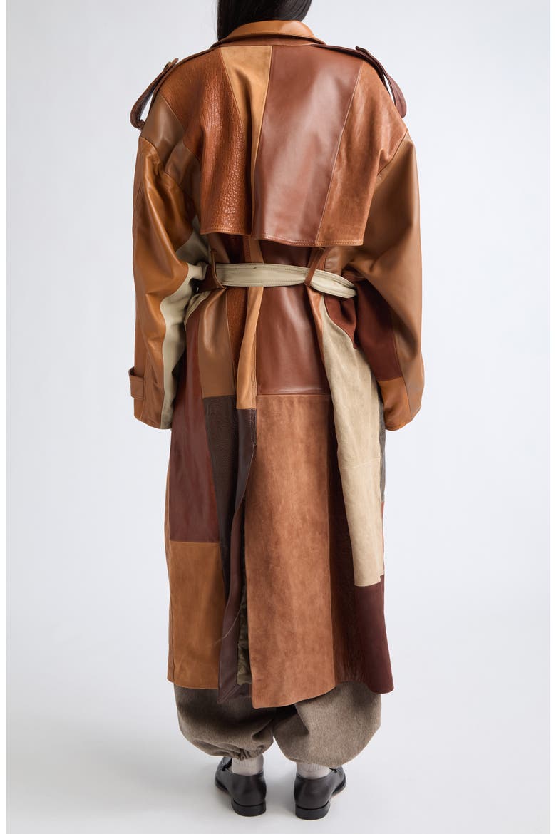 Patchwork Leather Trench Coat, Alternate, color, AMBER LEATHER PATCHWORK