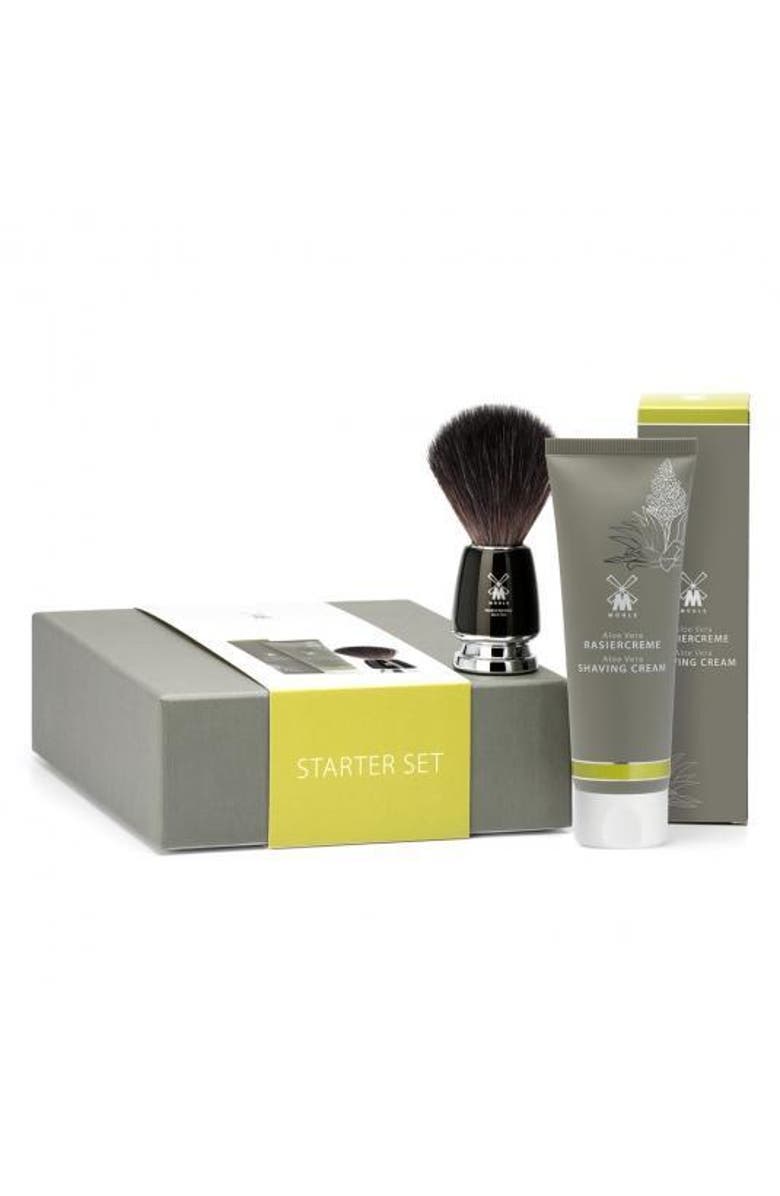 MÜHLE Starter Set Aloe Vera Shaving Cream & Rytmo Black Fiber Shaving Brush, Main, color, Black