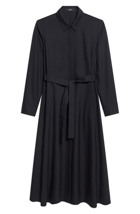 Belted Long Sleeve Midi Dress