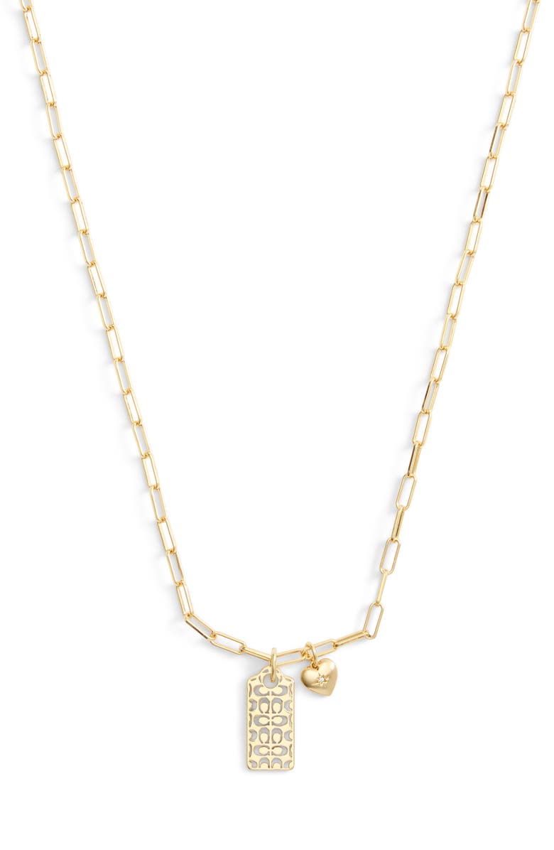 COACH Logo Tag & Heart Pendant Necklace, Main, color, 