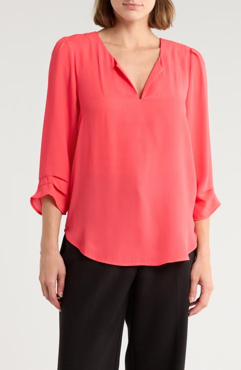 Elka Patterned Split Neck Blouse