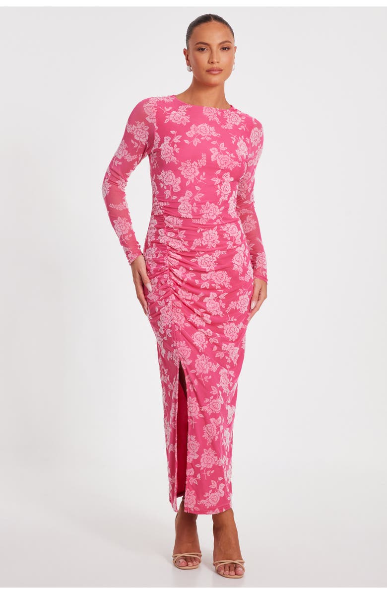 QUIZ Floral Flocked Mesh Maxi Dress, Main, color, 